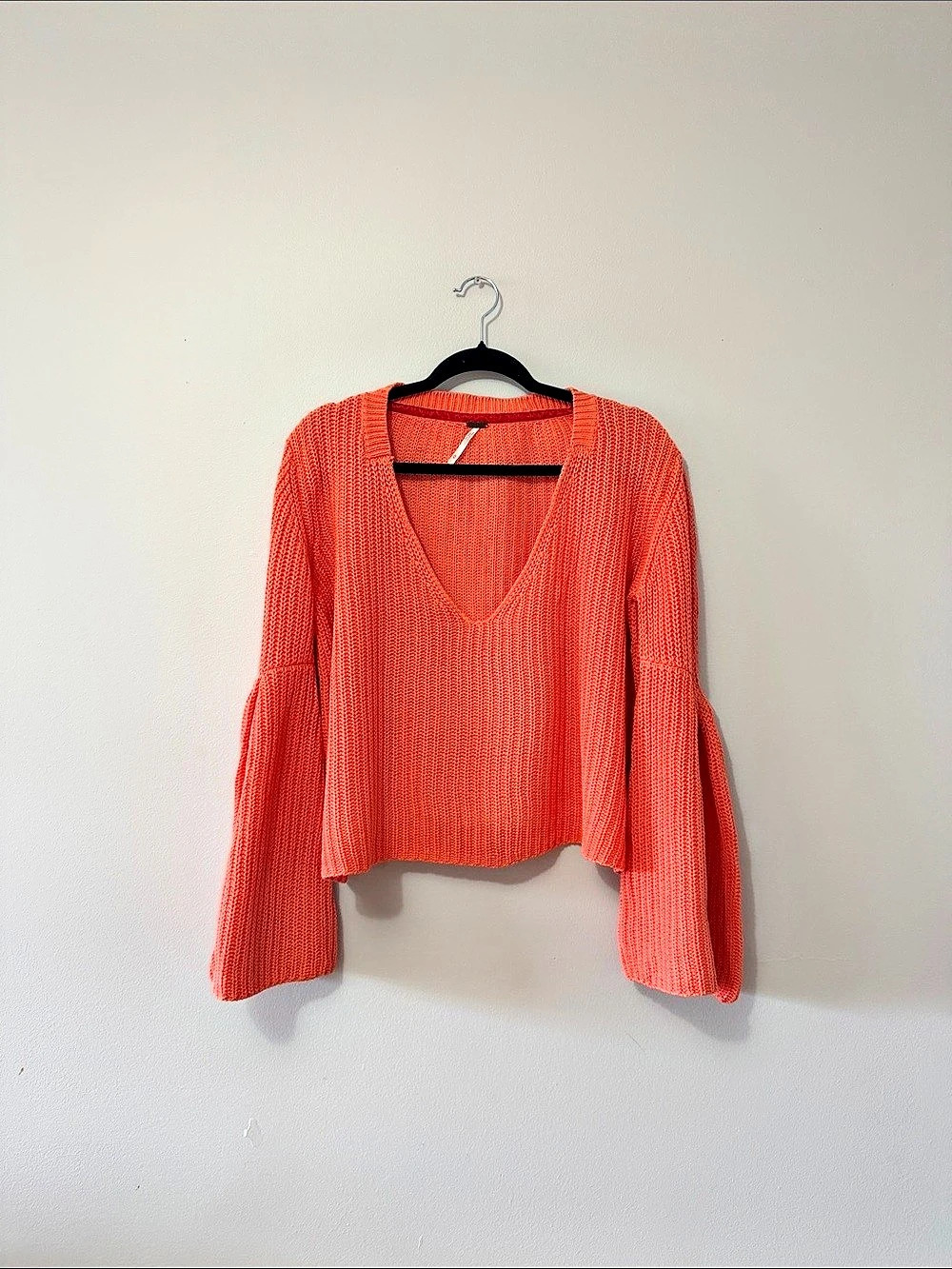 Free People Damsel Pullover Orange Cropped V-Neck Sweater